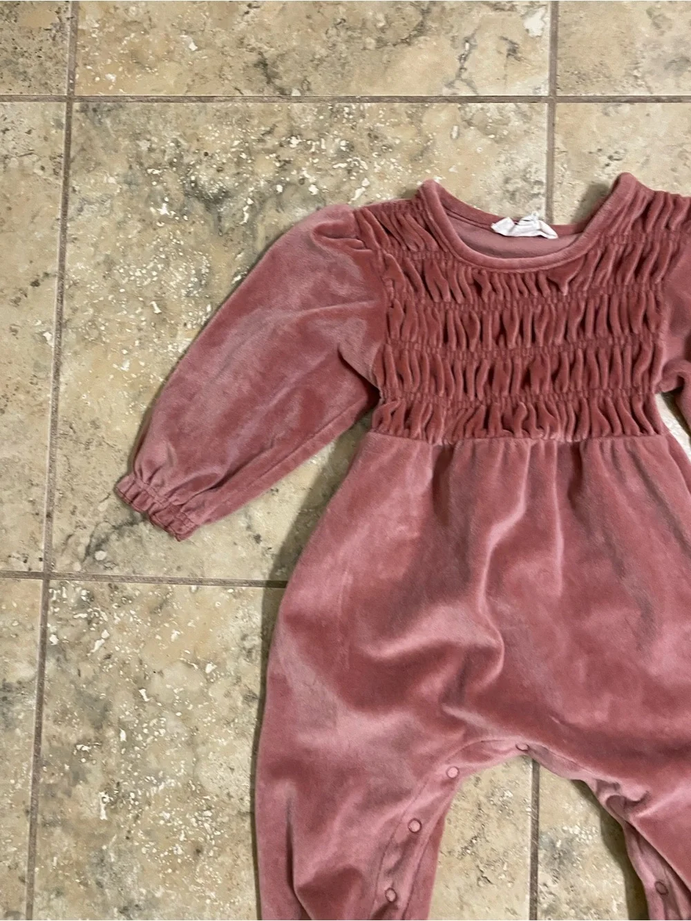 Jessica Simpson Dusty Rose Velour Smocked Baby Girl Jumpsuit Coquette Cozy 12mo
